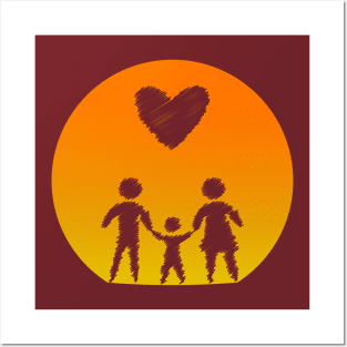 Family Sunset Love Mom Dad Child Heart Gift Idea Posters and Art